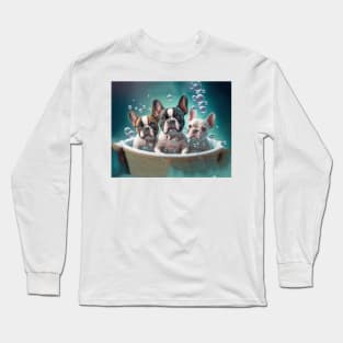 French Bulldog Puppies in Bubble Bath Long Sleeve T-Shirt